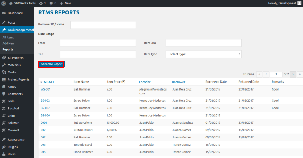 RTMS Report ‹ SGX Renta Tools — WordPress